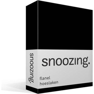 Snoozing - Flanel - Hoeslaken - Lits-jumeaux - 180x200 cm - Zwart