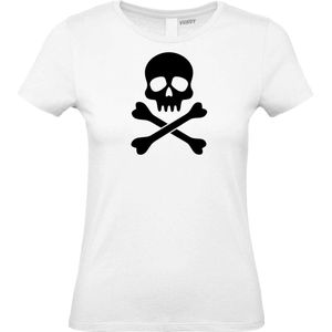 Dames T-shirt Pirate Skull | Halloween Kostuum Volwassenen | Halloween | Foute Party | Wit dames | maat S
