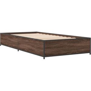 vidaXL - Bedframe - bewerkt - hout - en - metaal - bruin - eikenkleurig - 100x200 - cm