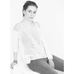 YELIZ YAKAR - Luxe sweater dames wit ""Alkippe""- handgebreid voorkant- WIT -maat M/38-designer kleding