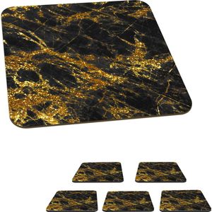 Onderzetters voor glazen - Marmer - Goud - Zwart - Chic - 10x10 cm - Glasonderzetters - 6 stuks