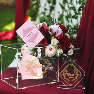 Acryl bruiloft spaarpot houder met bord, grote heldere DIY envelop, cadeaukaartendozen met slot, voor ontvangst, jubileum, verjaardagsfeest, babyshower, goud