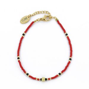 CO88 Collection 8CB-91152 Kralenarmband met Miyuki Kralen - Rood en Goudkleurig - 16+3cm - Goudkleurig Slot