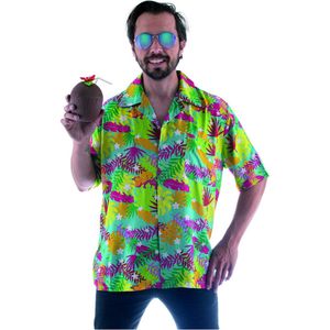Funny Fashion - Hawaii & Carribean & Tropisch Kostuum - Herkend Worden Aan De Veren Hawaii Shirt Man - Multicolor - Maat 56-58 - Carnavalskleding - Verkleedkleding