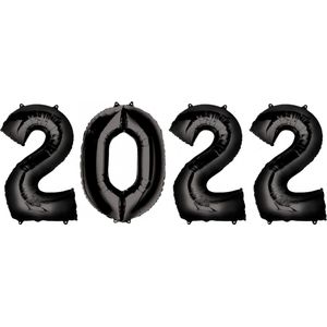Ballon 2022 Happy New Year Versiering Oud en Nieuw Jaar Versiering Decoratie Cijfer Ballonnen Zwart –Met Rietje
