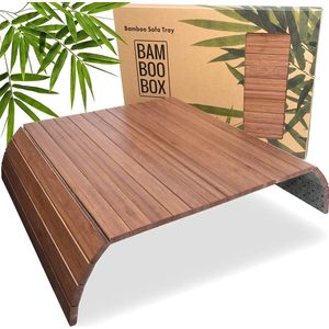 BAM BOO BOX Sofatablet - Bank dienblad van bamboe armleuningen dienblad flexibel armleuningbeschermer bekerhouder sofa dienblad in donkerbruin