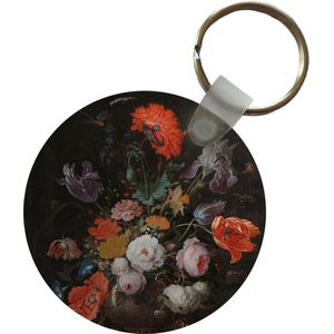 Sleutelhanger - Stilleven met bloemen en een horloge - Schilderij van Abraham Mignon - Plastic - Rond - Uitdeelcadeautjes