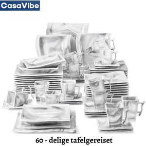 CasaVibe Serviesset – 60 delig – 12 persoons – Keramiek - Luxe – Bordenset – Dinnerborden – Dessertborden