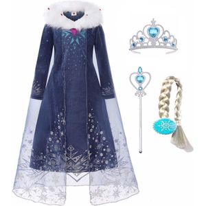 Prinsessenjurk meisje - Elsa jurk - Prinsessen speelgoed - Verkleedkleren - Het Betere Merk - 104/110 (110) - Prinsessenkroon - Toverstaf - Haarvlecht - Kleed - Carnavalskleding