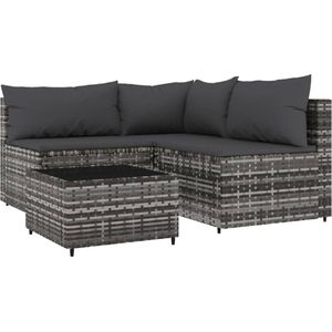 vidaXL 4-delige Loungeset poly rattan grijs Loungeset - Lounge Stoel - Tuinstoel - Outdoor Furniture - Patioset - Garden Sofa - Teak - Kunststof Meubel - Aluminium Meubel - Wicker