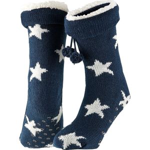 Apollo - Huissok met fake fur - Navy Blauw - Maat 36/41 - Huissok - Fluffy sokken - Slofsokken anti slip - Anti slip sokken - Warme sokken - Winter sokken