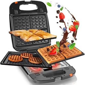 Solacis Wafelijzer met verwisselbare platen - 3 in 1 apparaat - Wafels, grill & tosti - 3 verschilende platen - Anti aanbakplaat - Must have voor in de keuken!