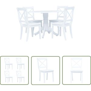 The Living Store Eethoek - 106 x 75 cm (Ã¸ x H) - Wit - Massief Rubberwood - MDF - Eetkamerstoel - Houten Eettafel - Eethoek Set - Salon Meubilair - Dining Chairs