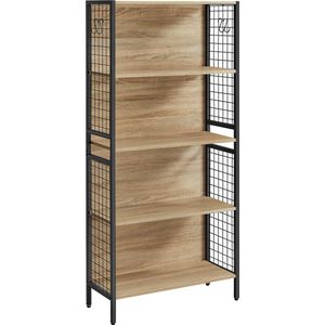 Boekenkast SONOMA, Industriële Stijl, 4 Planken met Stalen Constructie, Modern en Functioneel Design, Kleur: Eiken Sonoma en Zwart, 155 x 74 x 30 cm