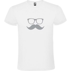 Wit  T shirt met  print van ""Bril en Snor "" print Zilver size XXL