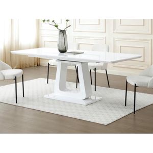 Vente-unique Uitschuifbare eettafel voor 6 tot 8 personen van mdf - Wit gelakt - LAZINEO L 220 cm x H 76 cm x D 90 cm