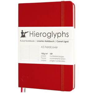 Hieroglyphs Notitieboek A5 Gelijnd - Hardcover - 189 Genummerde Pagina’s - 100 Grams Papier - Elastiek - Vermiljoen Rood