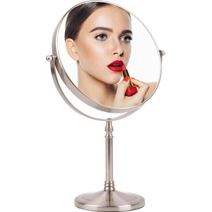 Make-upspiegel, 20 cm, 10 x en 1 x vergroting, tafelspiegel, dubbelzijdige vergrotingsspiegel voor badkamer, make-upspiegel, 360 graden draaibare make-upspiegel, staande spiegel