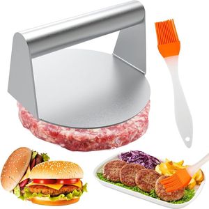 Burgerpers, roestvrij staal, 14 cm, ronde smash hamburgerpers, burgerpattie-pers, barbecue-accessoires, hamburgerpers voor lekkere hamburgers, patties, BBQ, knijpen grease