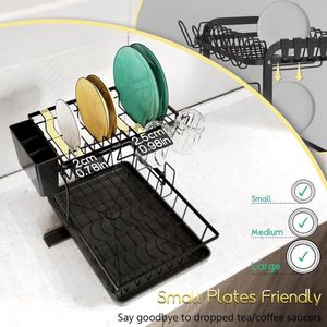 Afdruiprek met Afvoerbak, Dish Drying Rack voor Servies, Zwart, Klein Afdruiprekken voor 2-3 Mensen, 2 Niveaus