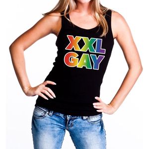 Regenboog gay pride / parade XXL Gay zwarte tanktop voor dames - LHBT evenement tanktops kleding L
