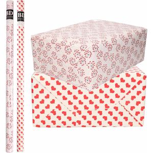 6x Rollen kraft inpakpapier liefde/valentijn/hartjes pakket - wit met twee rode hart varianten 200 x 70 cm - cadeau/verzendpapier