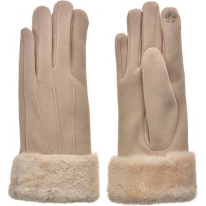 Clayre & Eef Handschoenen met imitatiebont 9x24 cm Beige Polyester