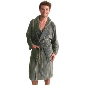 Groene badjas heren - strepen - fleece badjas - kamerjas - warme badjas - zacht - cadeau voor hem - maat XL
