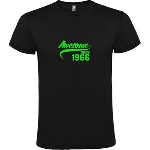 Zwart T-Shirt met “Awesome sinds 1966 “ Afbeelding Neon Groen Size XXXL
