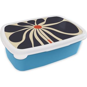 Broodtrommel Blauw - Lunchbox - Brooddoos - Bloemen - Vaas - Plant - Rood - 18x12x6 cm - Kinderen - Jongen