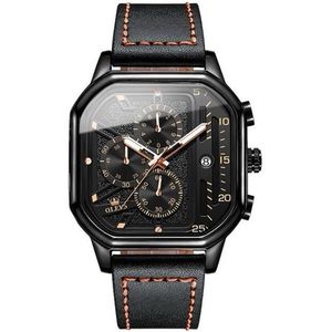 Olevs - Heren Horloge - Lederen Band - Polshorloge - Heren - Cadeau - Horloge - Geschenkdoos - Mannen - Rosé & Zwart- Polsband Zwart