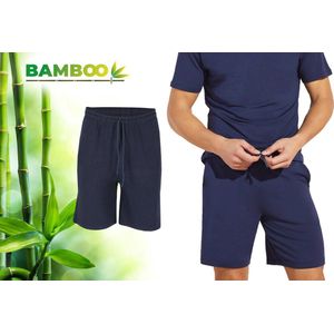 Bamboe Pyjama Short Heren - Navy - Maat XXL - Korte Pyamabroek Heren - Pyama Heren Volwassenen