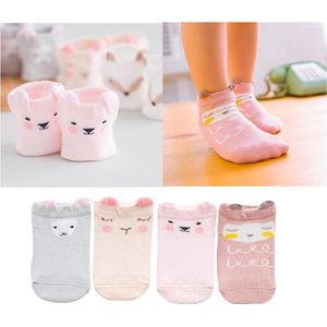 MINIIYOU - 4 pack baby meisjes sokjes roze diertjes - 3-12 maanden enkelsokken