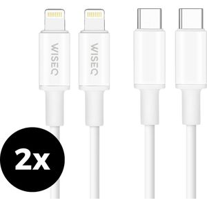 iPhone Kabel USB C naar Lightning - iPhone Apple Oplaadkabel - Ondersteunt snelladen - Geschikt voor iPhone & iPad – 2 STUKS – 1M – WiseQ – Wit