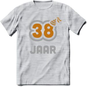 38 Jaar Feest T-Shirt | Goud - Zilver | Grappig Verjaardag Cadeau Shirt | Dames - Heren - Unisex | Tshirt Kleding Kado | - Licht Grijs - Gemaleerd - XXL