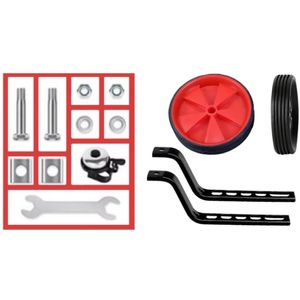 Goodz4All Rode Zijwieltjes Trainingswieltjes voor de Kinderfiets compleet incl. Montagemateriaal en Steeksleutel Wieltjes van 11 Cm - extra met Zilverkleurige Bel