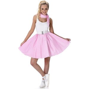 Karnival Costumes Polkadot 50's Rok & Sjaaltje Carnavalskleding Dames Carnaval - Polyester - Maat L - Lichtroze - 2-Delig Rok/Nek Accessoire