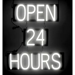 OPEN 24 HOURS - Lichtreclame Neon LED bord verlicht | SpellBrite | 53 x 60 cm | 6 Dimstanden - 8 Lichtanimaties | Reclamebord neon verlichting