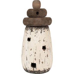 Clayre & Eef Decoratie Beeld Vuurtoren Ø 11x23 cm Wit Bruin Hout