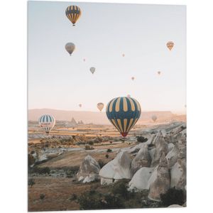 WallClassics - Vlag - Luchtballonnen boven Landschap - 60x80 cm Foto op Polyester Vlag