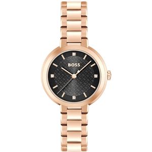 BOSS HB1502760 SENA Dames Horloge - Mineraalglas - Staal - Rosé goudkleurig - 34 mm breed - Quartz - Vouw/Vlindersluiting - 3 ATM (spatwater)