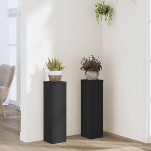 vidaXL Plantenstandaards - Set van 2 - Zwart - Hout Plantenstandaard - Zwarte Plantenkast - Houten Plantenstandaard - Binnenplanters - Kamerplanten