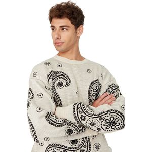 Trendyol Beige Gebreide Trui Met Oversized Sjaalpatroon En Ronde Hals Tmnaw23Kz00104