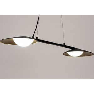 Modern - Zwarte Hanglamp Voorzien van Messingkleurige Detail - Voorzien van Ingebouw - Dimbaar Led.