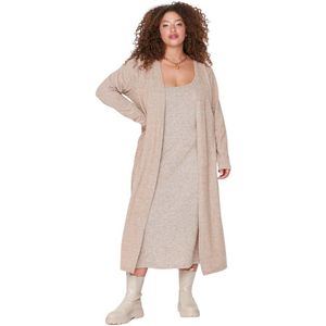 Trendyol Zwarte Zachte Cardigan-Jurk Gebreide 2-Delige Set Plus Size Jurk Tbbaw23Ah00004