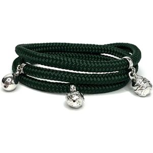 NIEUW - Jolla - dames wikkelarmband - zilver - touw - bedels - Charm Rope Wrap - Groen