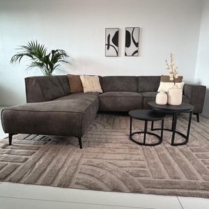 Dimehouse Industriële hoekbank Brisbane antraciet links leer - Ecoleer - Industrieel - 275 x 210 x 77 cm