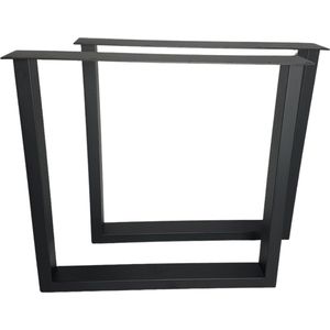 Maison DAM – 2x industriële tafelpoot U met koker 8x4cm, Lengte: 78cm, hoogte: 72cm, mat zwart fijn structuur, hoogwaardige kwaliteit - Inclusief steldop - Topplaat; 4mm dik