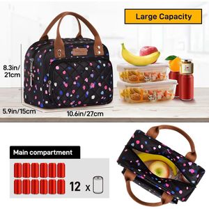 Geïsoleerde lunchtas voor dames en heren, werk volwassen koeltas lunch box container lunch draagtas (kleurrijke stippen)