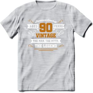 90 Jaar Legend T-Shirt | Goud - Wit | Grappig Verjaardag en Feest Cadeau Shirt | Dames - Heren - Unisex | Tshirt Kleding Kado | - Licht Grijs - Gemaleerd - XL